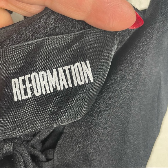 REFORMATION Black Crepe Strappy Mini Cocktail Party Dress Ties Sz 8 - Picture 5 of 9